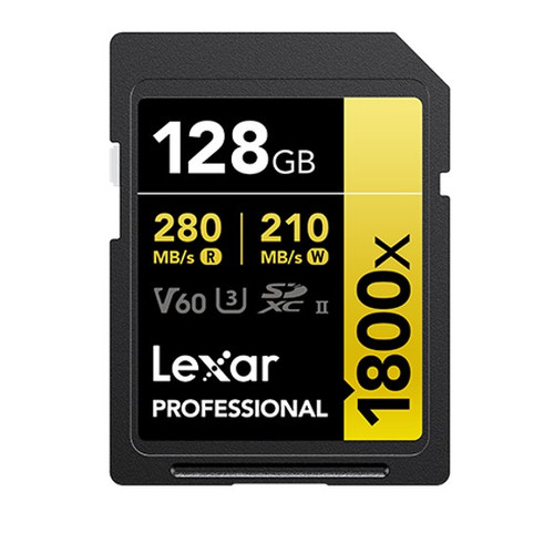 Lexar Professional 1800x 128G SDXC UHS-II Card GOLD Series 128GB—C10,  UHS-II(U3), V60, 1800x, up to 280MB/s read, 210MB/s write
