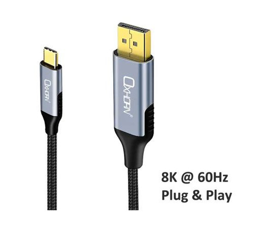 Oxhorn USB C to DP Cable 2m 8K@60Hz Aluminum plugs black Thunderbolt 3/4 DP1.4