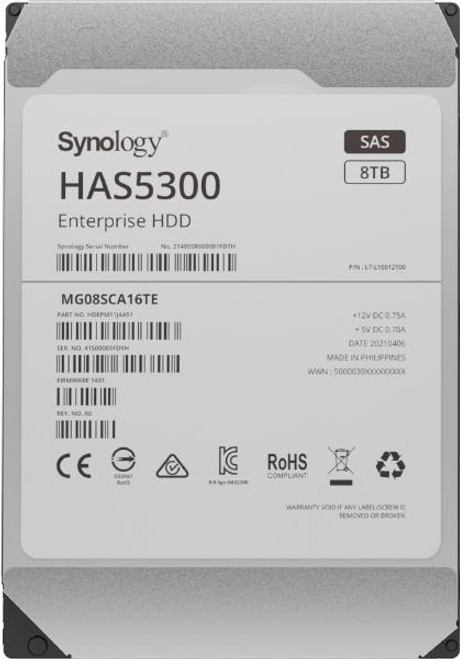 Synology -Enterprise Storage for Synology systems, 3.5" SAS Hard drive, HAS5300 , 8TB,5 yr Wty. Synology -Enterprise Storage for Synology systems, 3.5" SAS Hard drive, HAS5300 , 8TB,5 yr Wty.