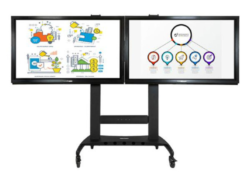 TouchBoard Mobile Dual Screen Fixed Height System. VESA to 1200 x 600mm. Supports Dual LED Panels up to 75" and 136kg. Black. TouchBoard Mobile Dual Screen Fixed Height System. VESA to 1200 x 600mm. Supports Dual LED Panels up to 75" and 136kg. Black.