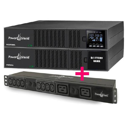 PowerShield PSCERT6000L Centurion 6000VA/6000W & PSRTBB16 Battery Bank, PSPDU6K PDU & 2x PSRK Rail Kits PowerShield PSCERT6000L Centurion 6000VA/6000W & PSRTBB16 Battery Bank, PSPDU6K PDU & 2x PSRK Rail Kits