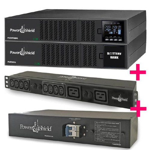 PowerShield PSCERT10KL Centurion 10000VA UPS & PSRTBB16 Battery Bank, PSPDU10K PDU, PSMBSR10K Bypass & 2x PSRK Rail Kits PowerShield PSCERT10KL Centurion 10000VA UPS & PSRTBB16 Battery Bank, PSPDU10K PDU, PSMBSR10K Bypass & 2x PSRK Rail Kits