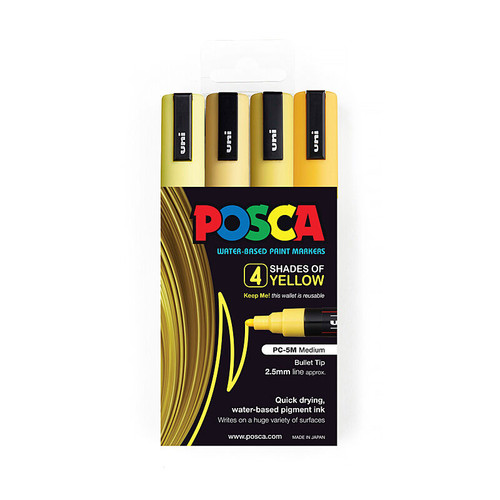 Posca PC-5M Medium Bullet Yellows Pack 4