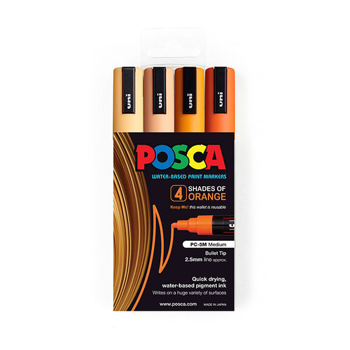 Posca PC-5M Medium Bullet Orange Pack 4