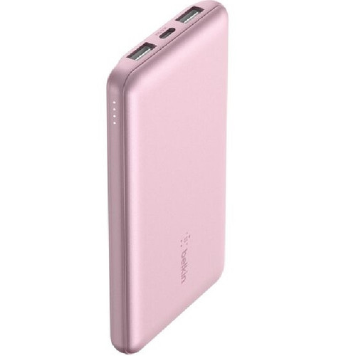 Belkin BoostCharge 10k mAh Power Bank (Triple-Port) + USB-C to USB-A Cable - Pink (BPB011btPK), 2xUSB-A (12W), 1xUSB-C (15W), 2 Years Warranty