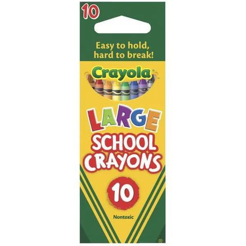Crayon School Large Crayola 101mm x 11mm NonToxic Strong Hangsell Pack of 10 Assorted Colours