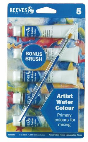 Paint Reeves Primary Colours Water Colour 22ml Set 5