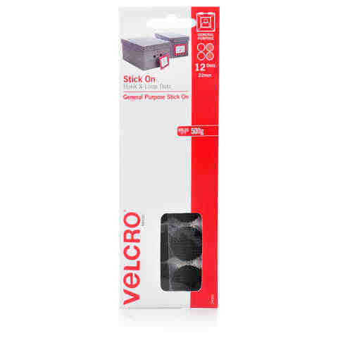 Velcro Stick On Hook and Loop Dots 22mm 12 Dots Black 24502