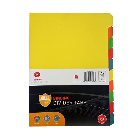 Binding Divider Tabs A4 Unpunched 160gsm GBC Summer Colour 10 Tab BCT10TSC