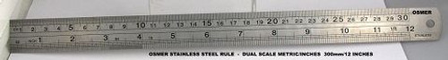 Ruler Stainless Steel 30cm/12inch Osmer 3012 Metric/Metric Front Metric/Imperial Back