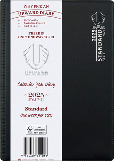 Diary Upward 7421 A5 PVC Sewn Week Opening Standard Y2026