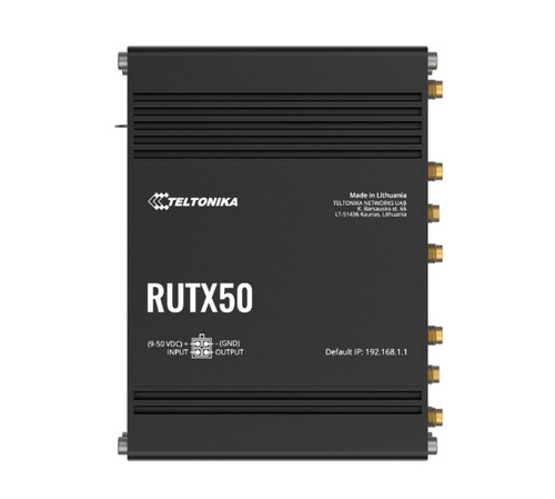 Teltonika RUTX50 - Industrial 5G Router, 5G dual SIM cellular, 5 Gigabit Ethernet ports, dual-band WI-Fi, comes with the RutOS operating system