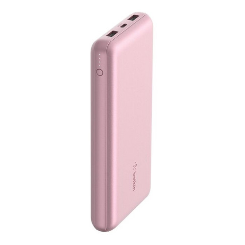 Belkin BoostCharge Power Bank 10K (Triple-Port) - Pink (BPB012btPK), 2xUSB-A, 1xUSB-C, USB-C to USB-A Cable, 15W Total Power, LED Light Indicater