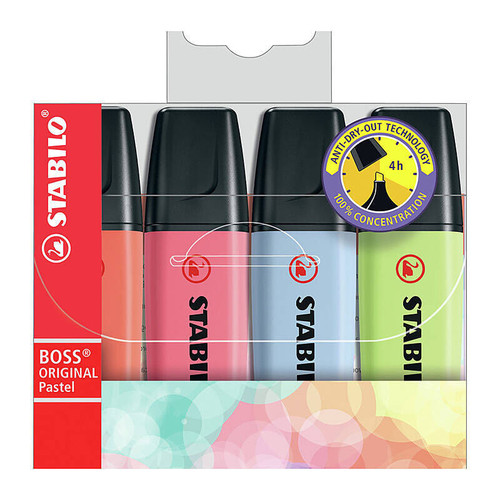 Stabilo Boss Pastel Chisel Assorted Pack of 4