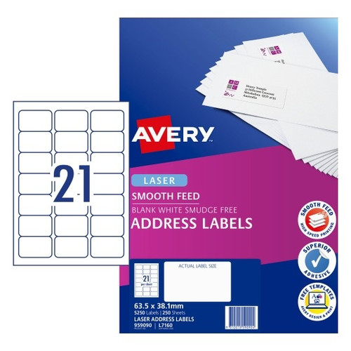 Avery Laser Label L7160 63.5 x 38.1 21 Up Pack 250
