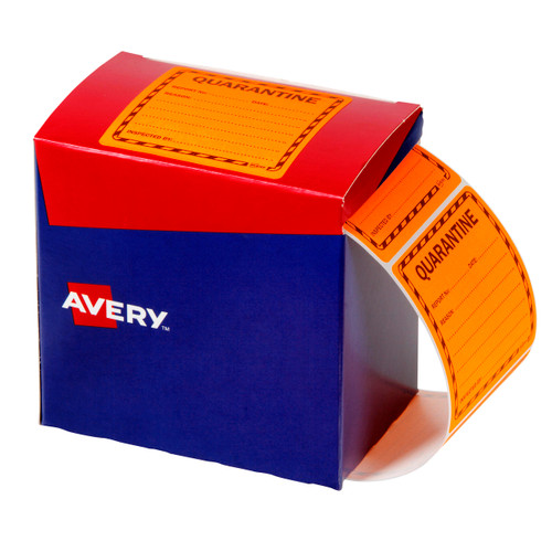 Avery Quarantine Labels 75x74mm Orange Permanent Roll of 1000