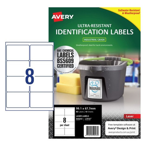 Avery Ultra-Resistant Chemical Grade Labels 99.1 x 67.7 mm, Laser, Extra Strong Permanent