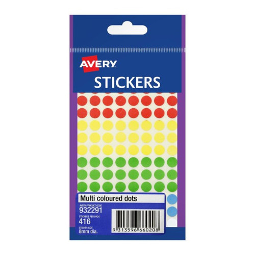 Avery Assorted Circle Stickers, 8 mm diameter, 416 Labels (932291)