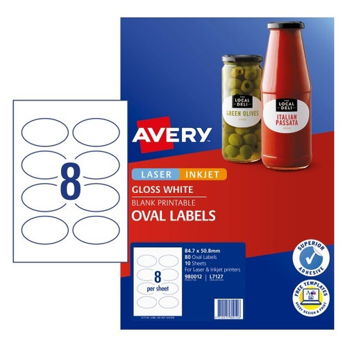 Avery Label Gloss Oval L7137 84.7x50.8mm 8 Up Pack 10