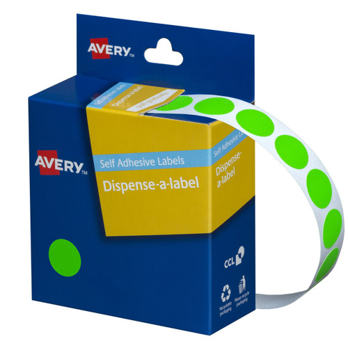 Avery Fluoro Green Circle Dispenser Labels, 14 mm diameter, 700 Labels (937296)