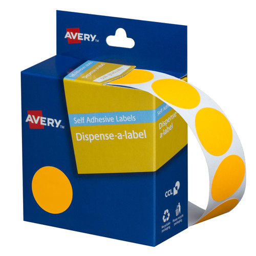 Avery Fluoro Orange Circle Dispenser Labels, 24 mm diameter, 350 Labels (937301)
