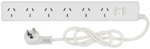 Jackson 6 Outlet Surge Protected Powerboard with Master Switch - 90cm Lead / White