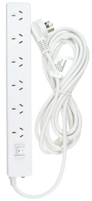 Jackson 6 Outlet Surge Protected Powerboard with Master Switch - 5m Lead / White