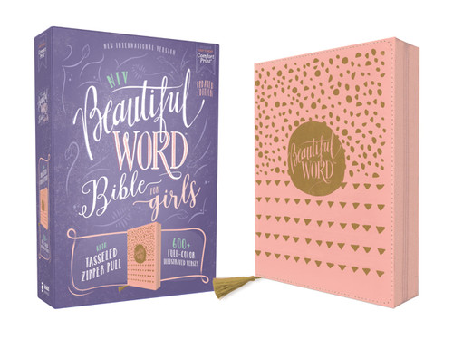 NIV, Beautiful Word Bible for Girls, Updated Edition, Leathersoft, Zippered, Pink, Red Letter, Comfort Print: 600+ Full-Color Illustrated Verses