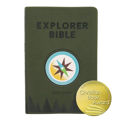 CSB Explorer Bible for Kids, Olive Compass LeatherTouch, Red Letter, Full-Color Design, Photos, Illustrations, Charts, Videos, Activities, Easy-to-Read Bible Serif Type