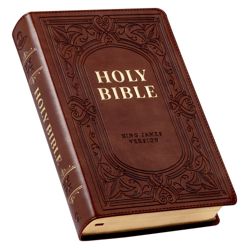 KJV Holy Bible, Giant Print Standard Size Faux Leather Red Letter Edition - Ribbon Marker, King James Version, Medium Brown