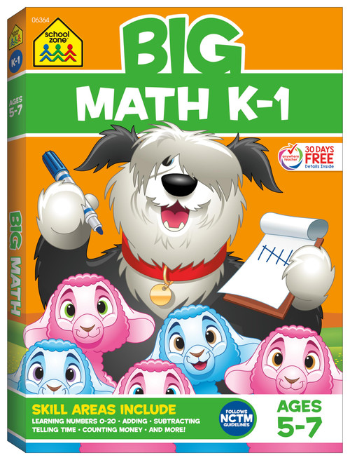 School Zone Big Math Workbook for Kindergarten & 1st Grade: Numbers, Addition, Subtraction, Shapes, Patterns, Graphs, Time, Money, and More (Big Workbook)