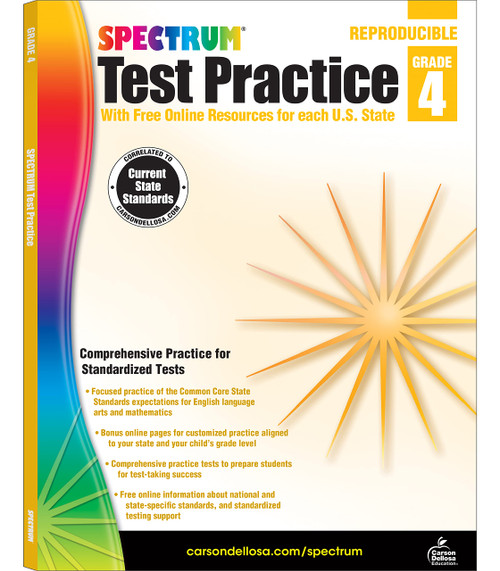 Carson Dellosa Spectrum 4th Grade Test Practice Workbook All Subjects, Ages 9 to 10, Grade 4 Test Practice Math, Language Arts, Reading Comprehension, ... Writing, and Math - 160 Pages (Volume 81)