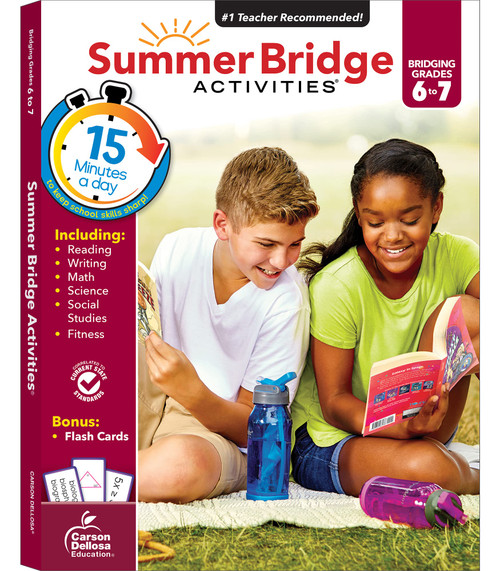 Summer Bridge Activities 6th to 7th Grade Workbooks, Math, Reading Comprehension, Writing, Science, Social Studies, Fitness Summer Learning, 7th Grade Workbooks All Subjects With Flash Cards