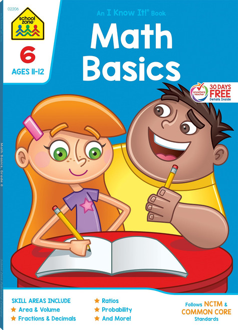 School Zone - Math Basics 6 Workbook - 64 Pages, Ages 11 to 12, 6th Grade, Powers and Exponents, Order of Operations, Fractions, Estimating, and More (School Zone I Know It! Workbook Series)