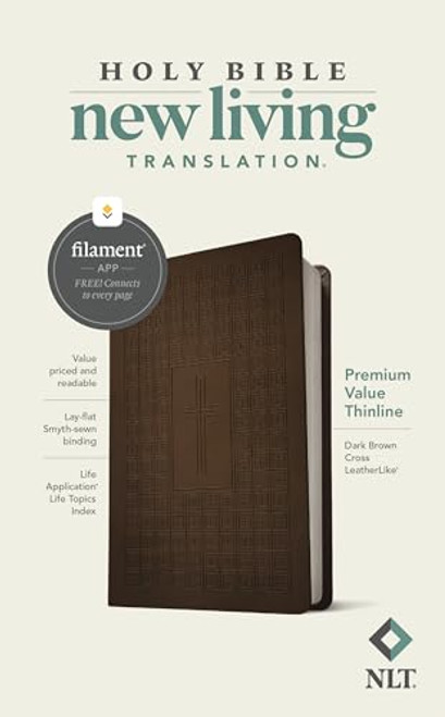 NLT Premium Value Thinline Bible, Filament-Enabled Edition (LeatherLike, Dark Brown Cross)