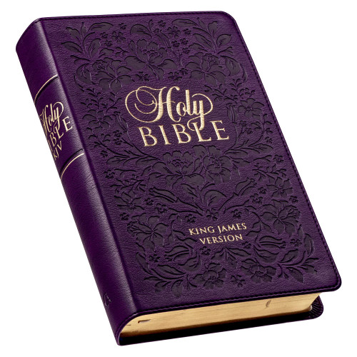 KJV Holy Bible, Giant Print Standard Size Faux Leather Red Letter Edition - Ribbon Marker, King James Version, Purple Floral