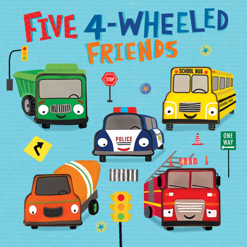 Five 4-Wheeled Friends - Children's Touch and Feel Sound Book with Superhero Dinosaur Sounds