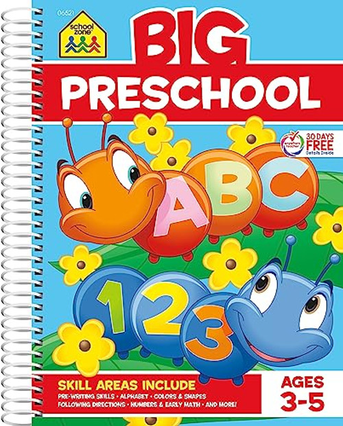 School Zone - Big Preschool Workbook - 320 Spiral Pages, Ages 3 to 5, Colors, Shapes, Numbers, Early Math, Alphabet, Pre-Writing, Phonics, Following Directions, and More (Big Spiral Bound Workbooks)
