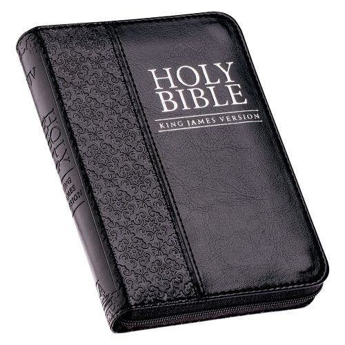 KJV Holy Bible, Mini Pocket Bible  Zippered Black Faux Leather Bible w/Ribbon Marker, King James Version