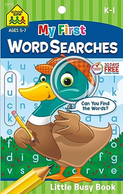 School Zone - My First Word Searches Workbook - Ages 5 to 7, Kindergarten to 1st Grade, Activity Pad, Search & Find, Word Puzzles, and More (School Zone Little Busy Book Series)