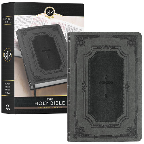 KJV Holy Bible, Super Giant Print Faux Leather Red Letter Edition - Thumb Index & Ribbon Marker, King James Version, Gray/Black