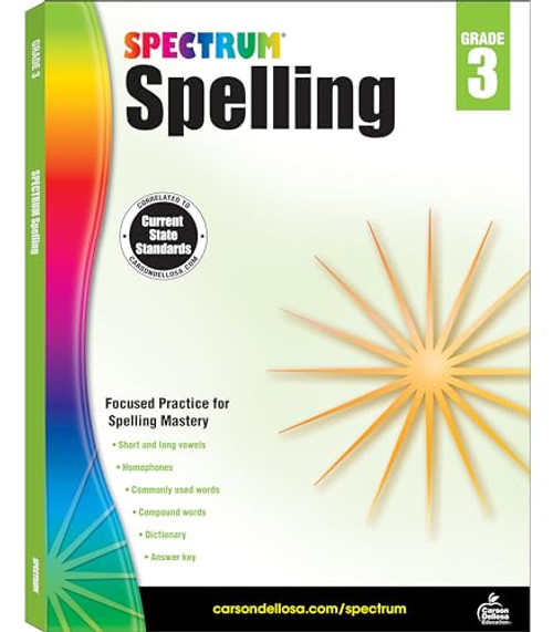 Spectrum Spelling Workbook Grade 3, Ages 8 to 9, 3rd Grade Spelling Workbook Covering Phonics, Handwriting Practice with Vowels, Consonants, Dictionary Skills, and More, Spelling Books for 3rd Grade