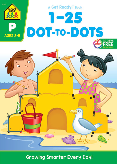 School Zone - Numbers 1-25 Dot-to-Dots Workbook - 32 Pages, Ages 3 to 5, Preschool to Kindergarten, Connect the Dots, Numerical Order, Counting, and More (School Zone Get Ready! Book Series)