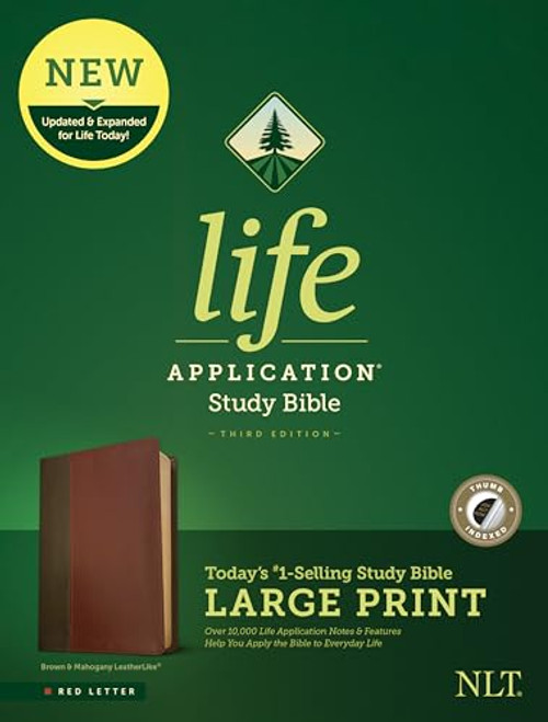 Tyndale NLT Life Application Study Bible, Third Edition, Large Print (LeatherLike, Brown/Mahogany, Indexed, Red Letter)  New Living Translation Bible, Large Print Study Bible for Enhanced Readability