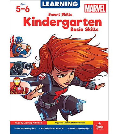 Learning Marvel Kindergarten Basic Skills WorkbookAddition, Subtraction, Writing Letters, Language Arts and Math Practice for Ages 4-6, Smart Skills Series (64 pgs)