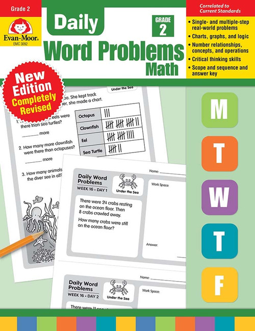 Evan-Moor Daily Word Problems, Grade 2, Homeschooling & Classroom Resource Workbook, Problem-Solving Real Life Math Skills, Reproducible Worksheet ... Shapes, Patterns (Daily Word Problems Math)