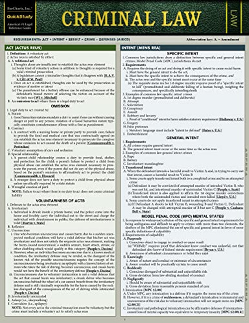 Criminal Law: A Quickstudy Laminated Reference Guide