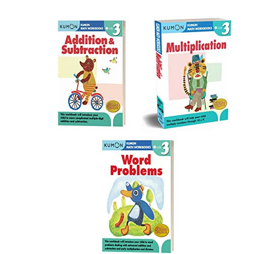 Kumon Grade 3 Workbooks Set (3 workbooks) Addition & Subtraction, Multiplication, Word Problems