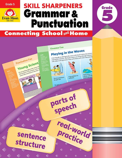 Evan-Moor Skill Sharpeners Grammar and Punctuation Grade 5, Full-Color Activity Book - Supplemental Homeschool Workbook