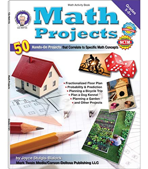 Mark Twain Math Projects Math Workbook, Grades 5-8+ Algebra, Fractions, Decimals, Geometry, Coordinate Puzzles, Math Manipulative Lessons, 5th Grade Math and Up, Classroom or Homeschool Curriculum